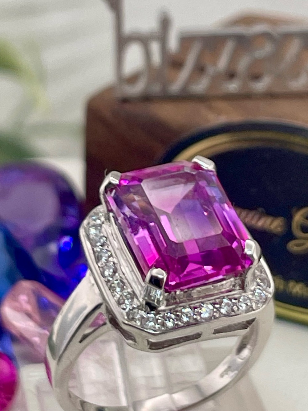 7ct Parti- Sapphire Purple Pink white Bi- Color multi-color silver 925 Ring